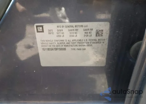 2013 Chevrolet Malibu 1Ls z USA, uszkodzony, nr VIN 1G11B5SA7DF156906